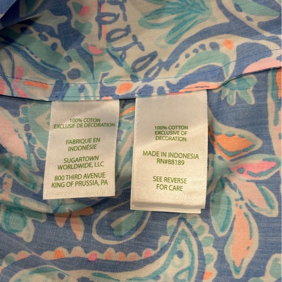 NWT Lilly Pulitzer Top Tamara Off-the-Shoulder Blue Pink Fish Women’s Size M - Picture 12 of 14